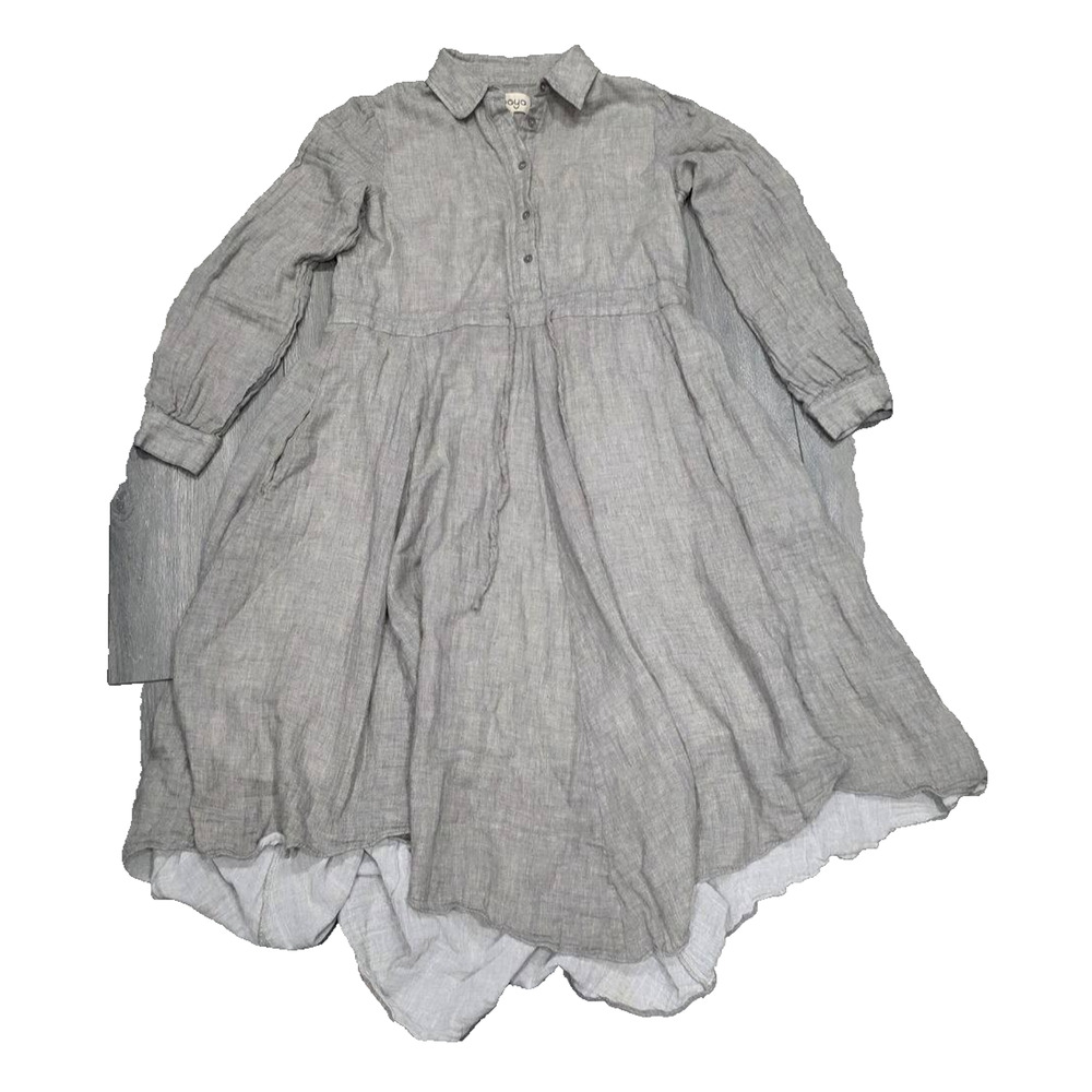 UNAYA Women High Low Crinkle Cotton Gray Dress Large Lagenlook A005334